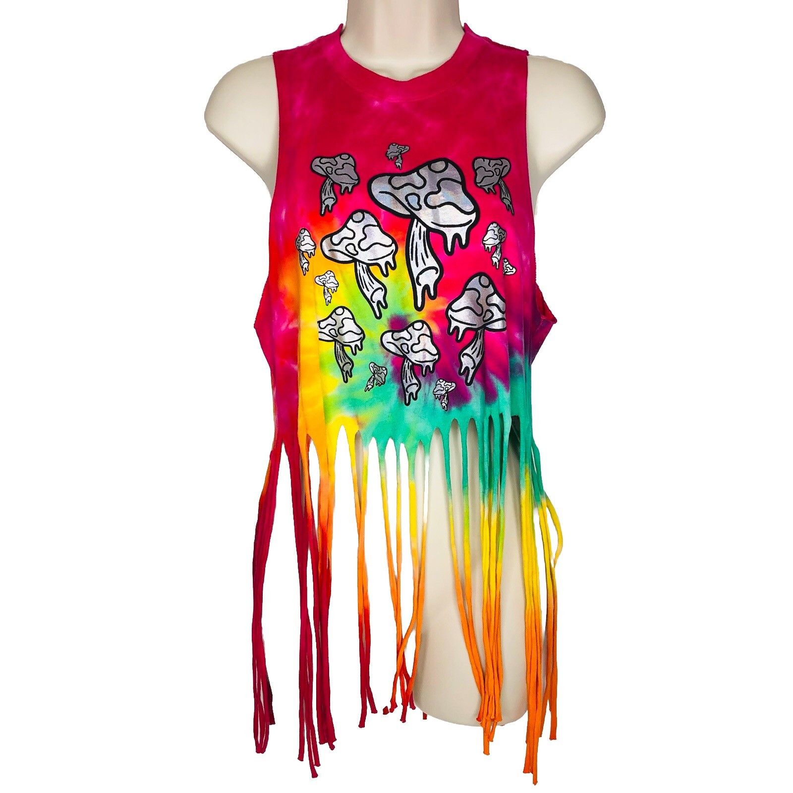 Other NWT Spencer’s Tie Dye Fringe Tank Top Sz M Metallic Mushroom Size M / US 6-8 / IT 42-44 - 1 Thumbnail