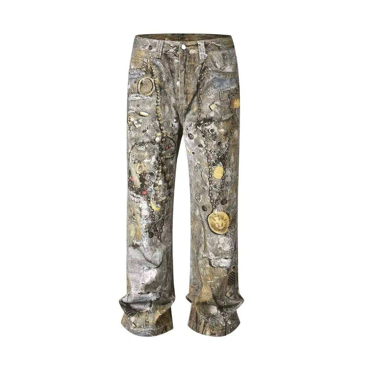 Japanese Brand × Vintage baggy vintage chain print jeans Size US 34 / EU 50 - 1 Thumbnail