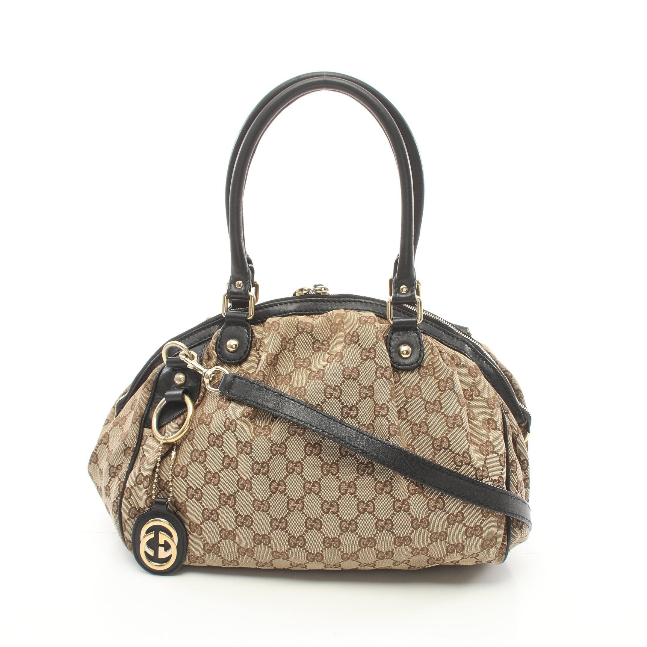 image of Gucci Sukey GG Canvas Handbag Canvas Leather Beige Black 2Way, Women's