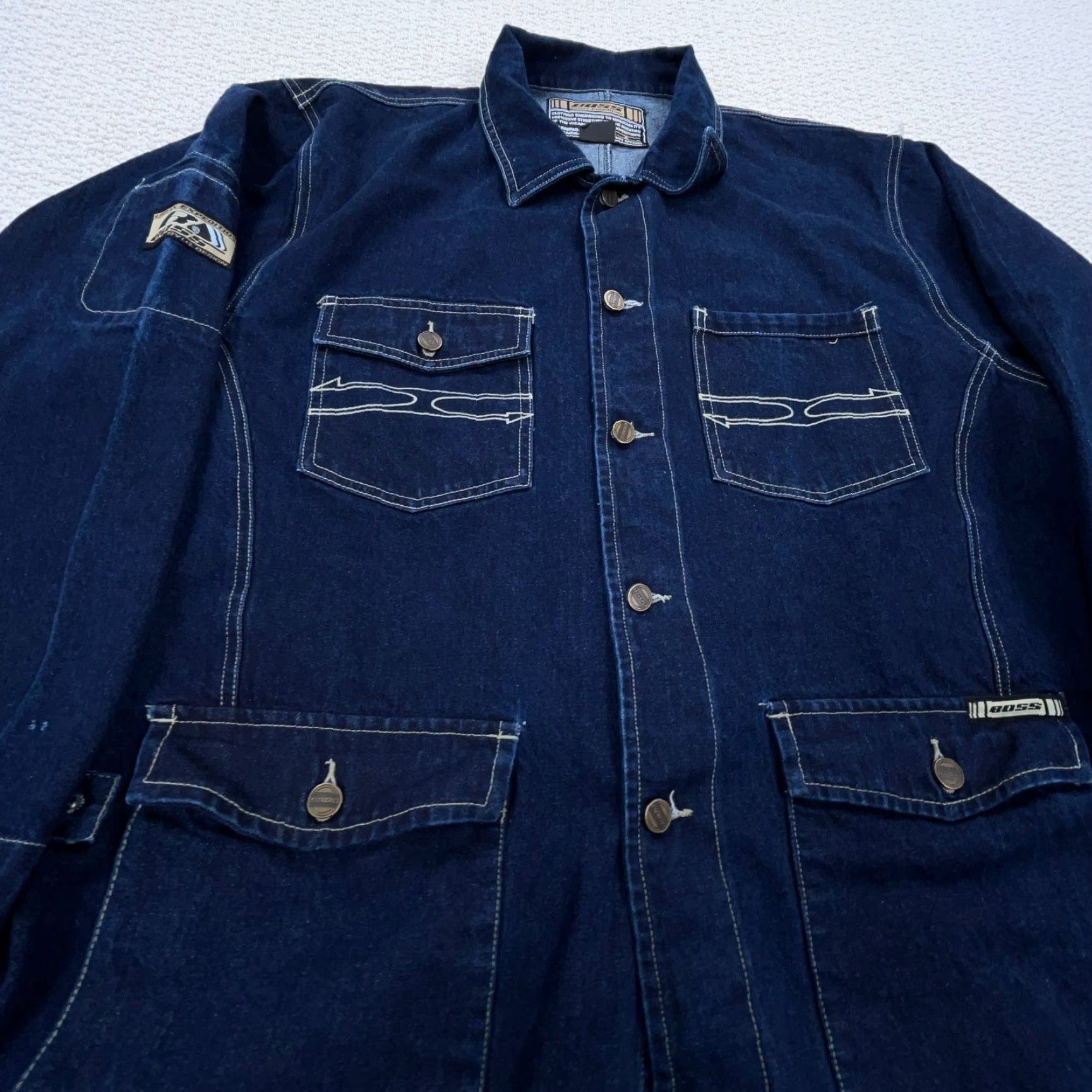 Vintage VINTAGE Boss Denim Jacket Men XL Chore Barm Urban Expedition Hip Hop USA Motorcycle Hipster Baggy Denim Jacket Men XL Blue Size US XL / EU 56 / 4 - 3 Thumbnail