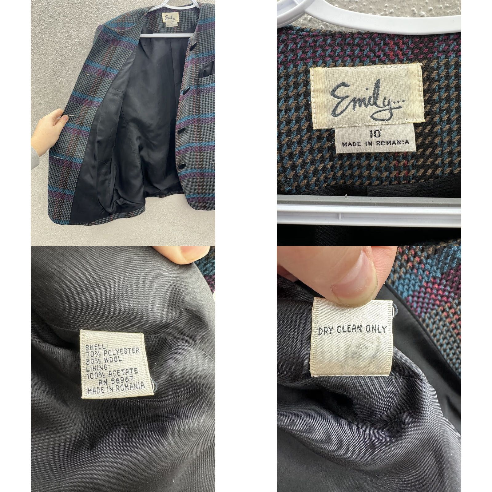 Vintage VINTAGE Emily Blazer Shirt Womens 10 Plaid Tweed Wool Blend Long Sleeve Button Up Black Size L / US 10 / IT 46 - 8 Thumbnail