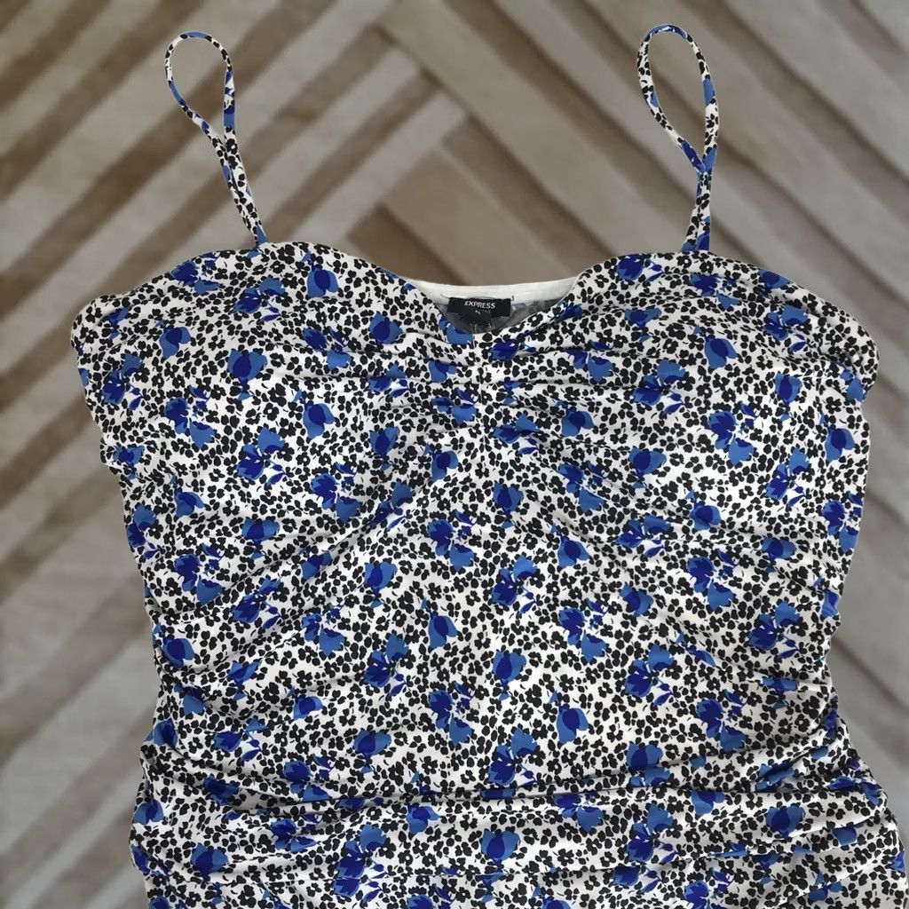 Express Express Body Contour Halter Top XL Blue Black Floral Ruched Sleeveless NWT Size XL / US 12-14 / IT 48-50 - 1 Thumbnail