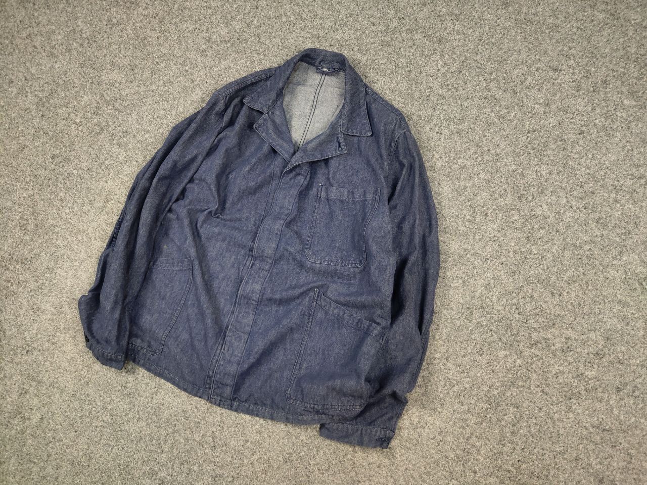 Vintage Vintage 70's Lutteurs Denim French Work Blue Sanfor Jacket Size US L / EU 52-54 / 3 - 4 Thumbnail