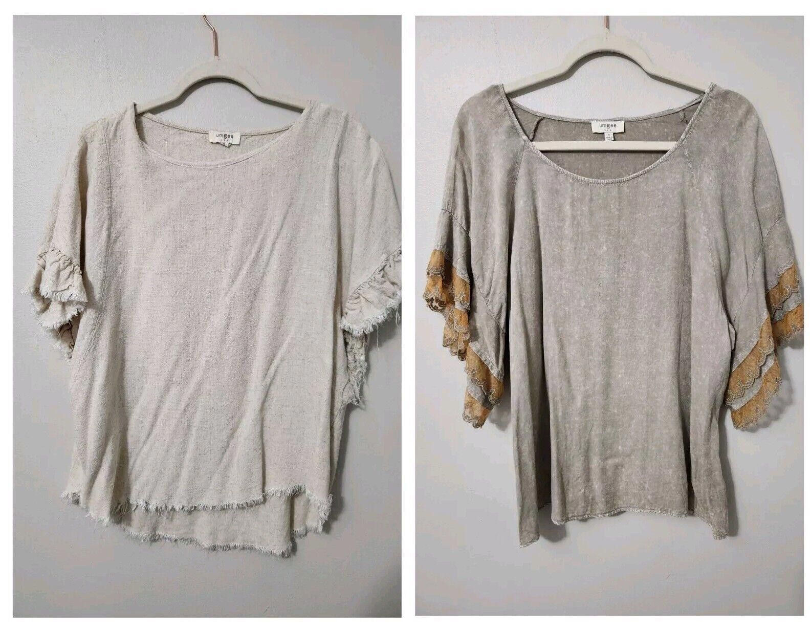 Designer Umgee Tops Lot Small Boho Hippie Linen Blend Shirts Size S / US 4 / IT 40 - 1 Thumbnail