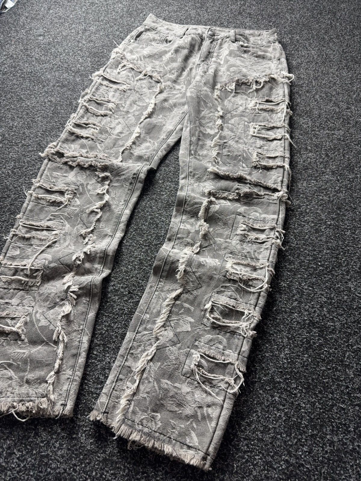 Japanese Brand 00s Distressed Grey Denim Jeans Opium Punk Grunge Wide Leg Size US 32 / EU 48 - 3 Thumbnail