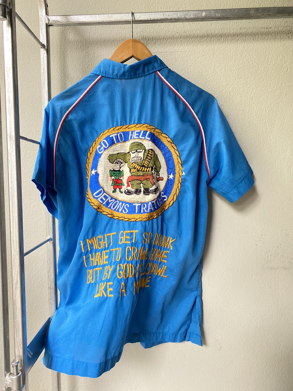 Vintage Go to hell demonstrators embroidery bowling shirt Size ONE SIZE - 2 Thumbnail