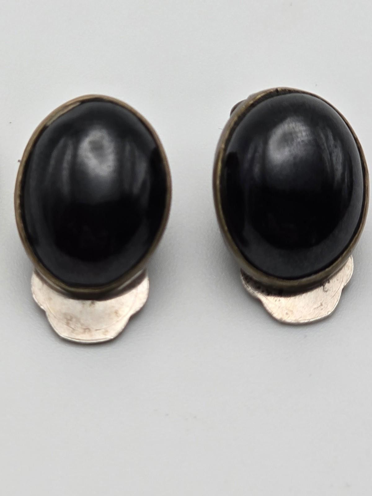 Other Vintage Sebiri Sterling Vermeil Black Glass Clip Earrings Size ONE SIZE - 1 Thumbnail