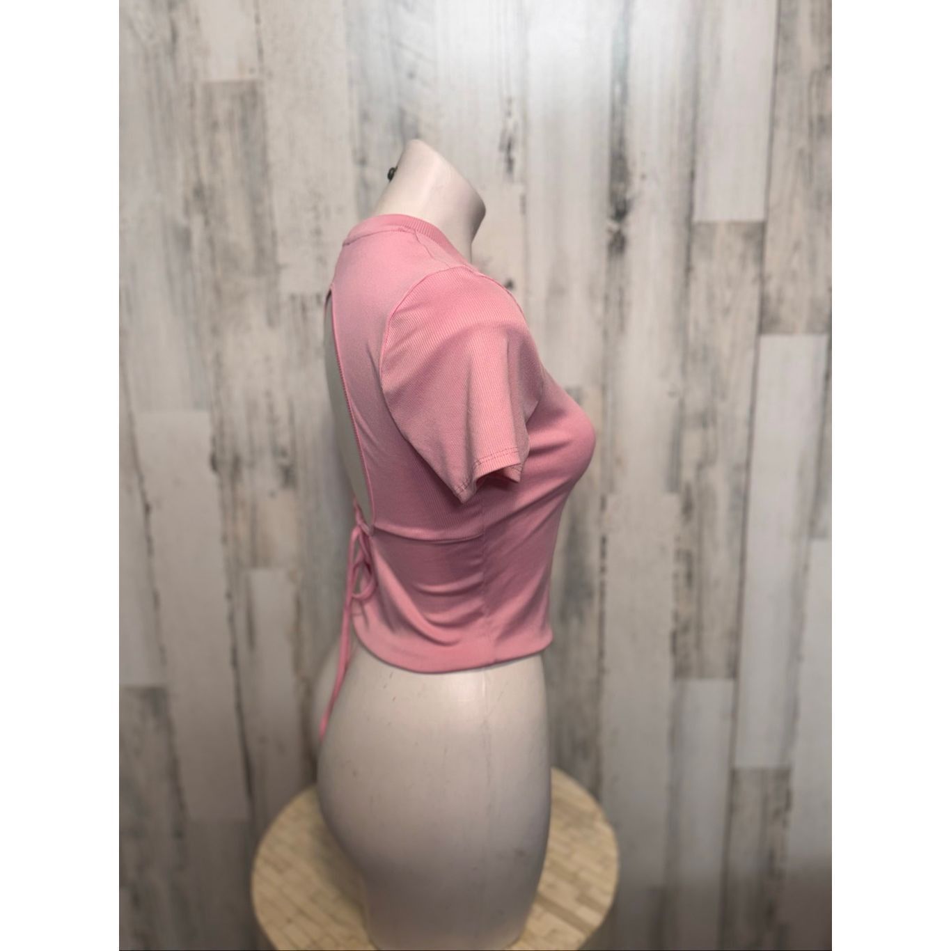 Other Love J Pink Ribbed Open Back Tie Crop Top – Size M Size M / US 6-8 / IT 42-44 - 7 Thumbnail