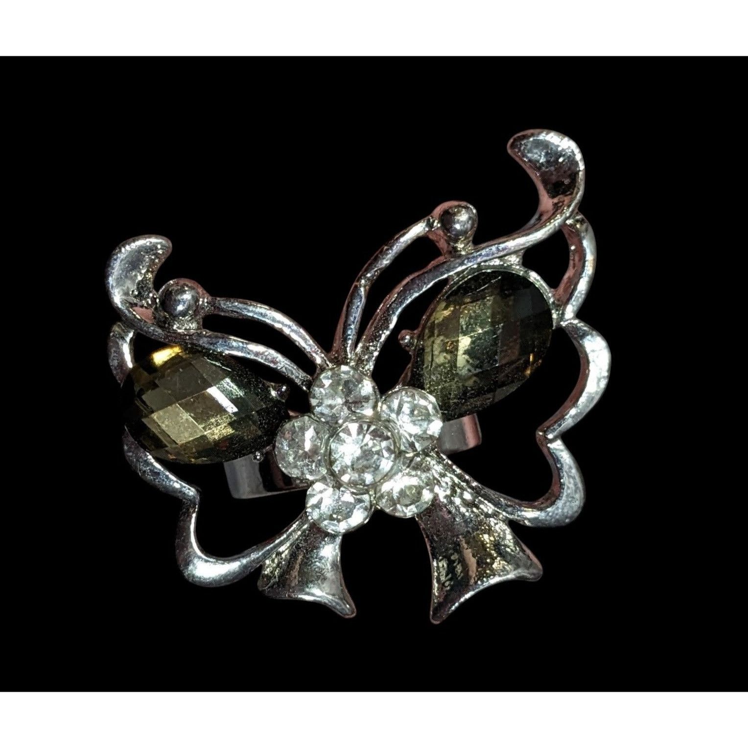 Other Faircore Butterfly Silver Tone Ring With Gems Adjustable Siz Size ONE SIZE - 1 Thumbnail