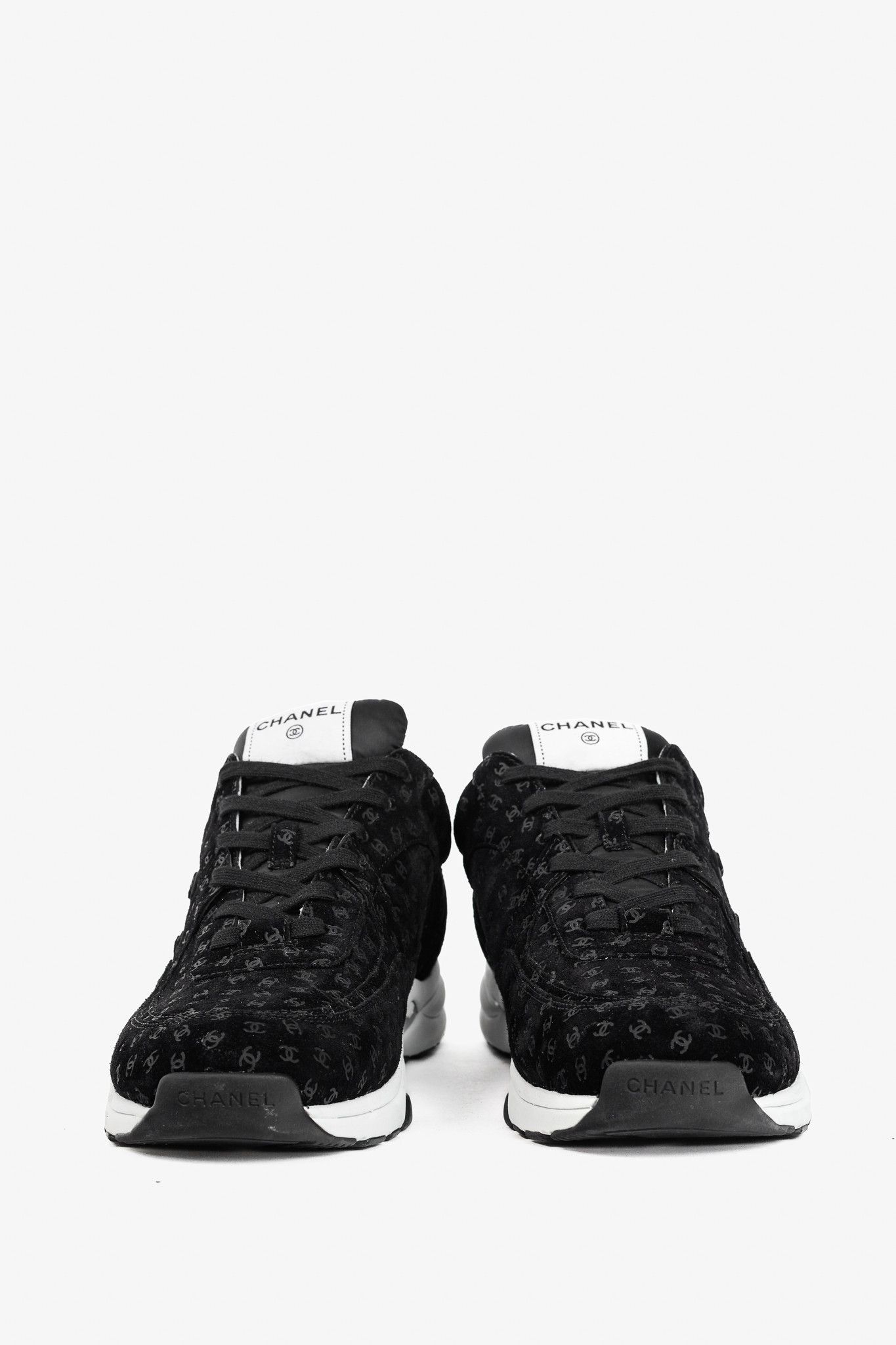 Chanel Chanel 22A Black Printed-CC-Logo Suede Low-Top Sneakers Size US 12 / EU 45 - 2 Thumbnail