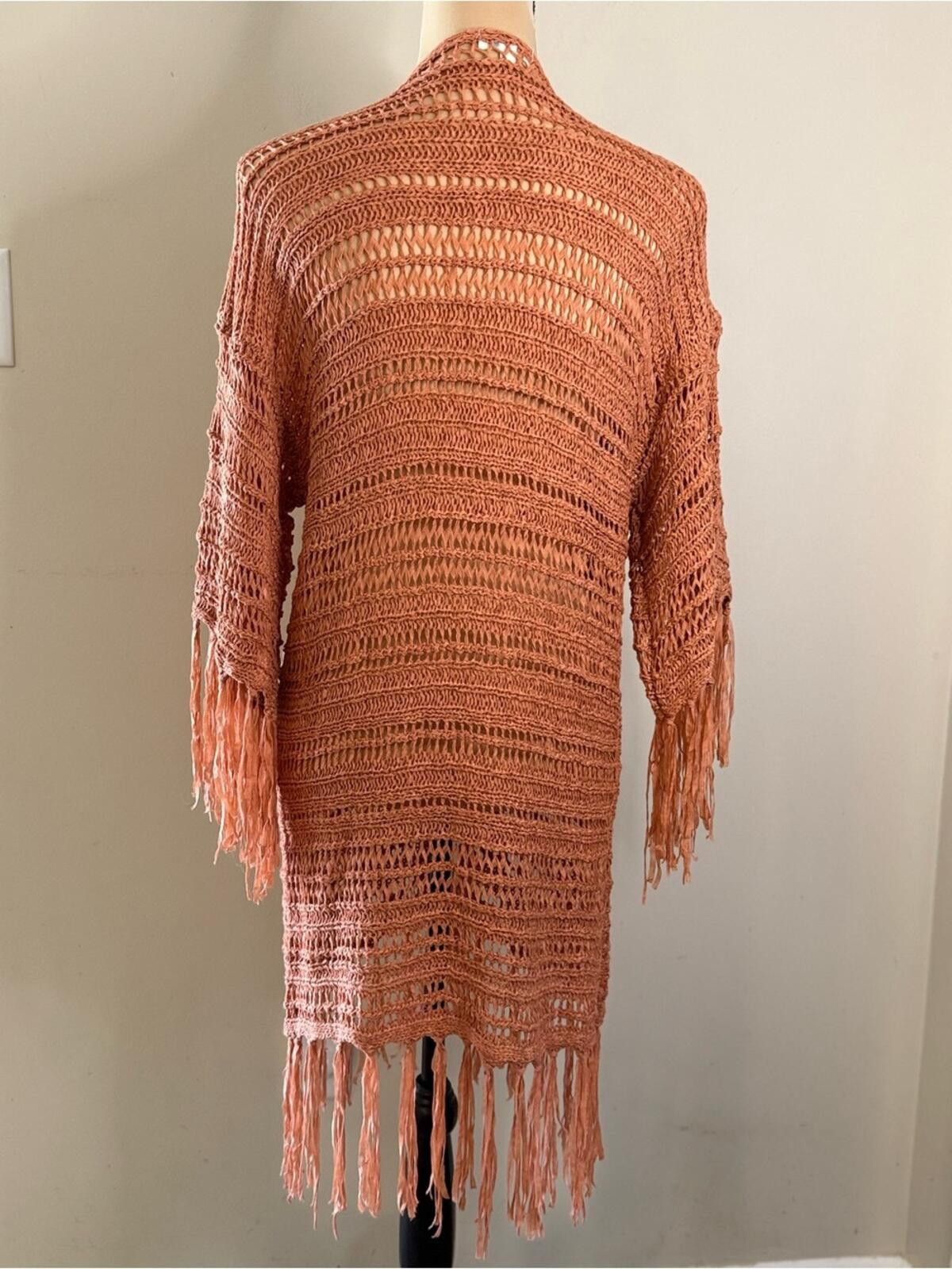 Other Umgee crochet long line fringe cardigan pinkish orange M/L Size M / US 6-8 / IT 42-44 - 4 Thumbnail