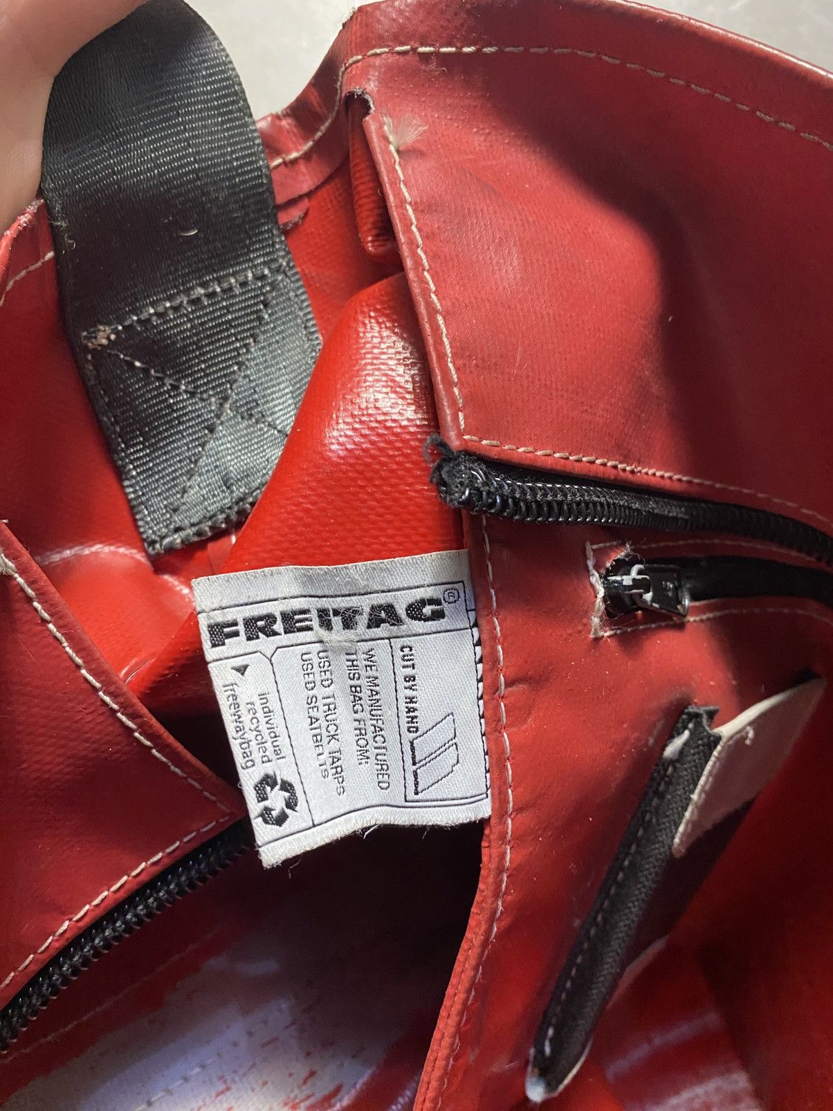 Freitag Freitag F202 Leland Tote Bag Red White Upcycled Truck Tarp Size ONE SIZE - 9 Thumbnail