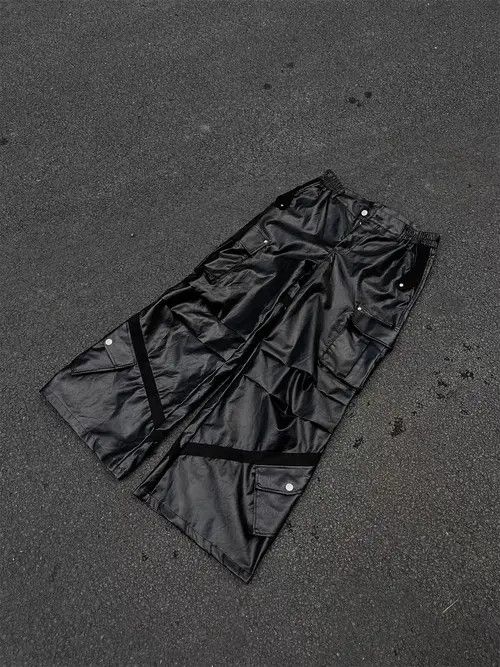 Japanese Brand Retro High Street Hip Hop Wide Leg Leather Pants Size US 30 / EU 46 - 5 Thumbnail