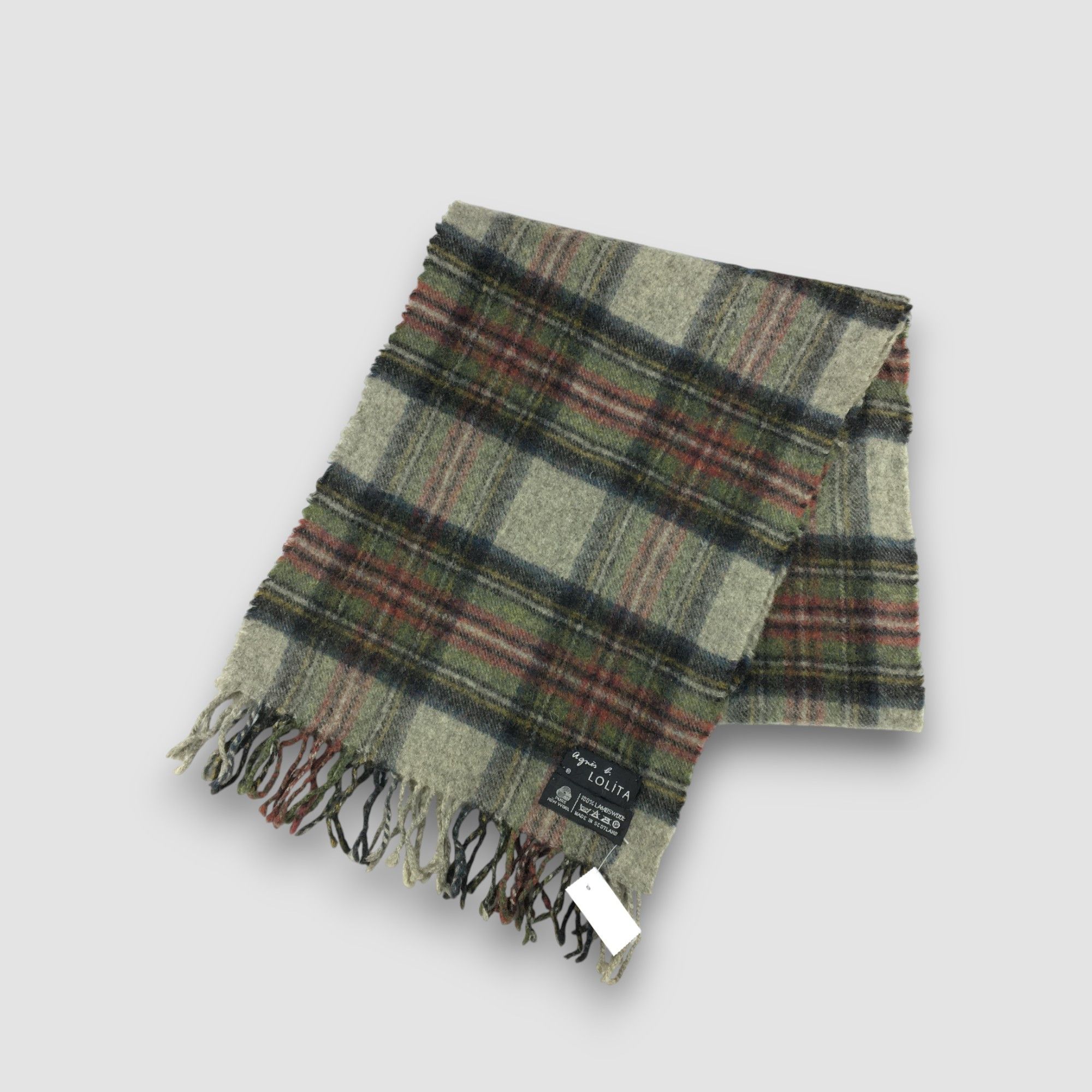 agnes b. Vintage Agnes B Scarf Muffler Wool Plaid Fringe Scarves Size ONE SIZE - 1 Thumbnail