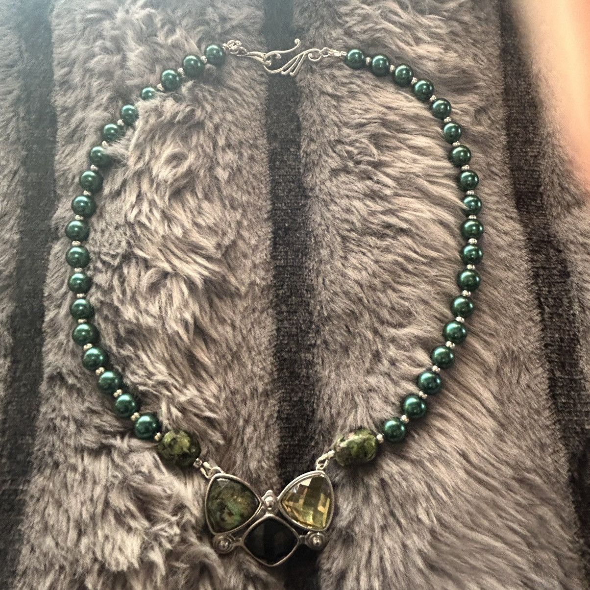 Handmade Handcrafted ruby in zoisite peacock blue Czech necklace Size ONE SIZE - 8 Thumbnail