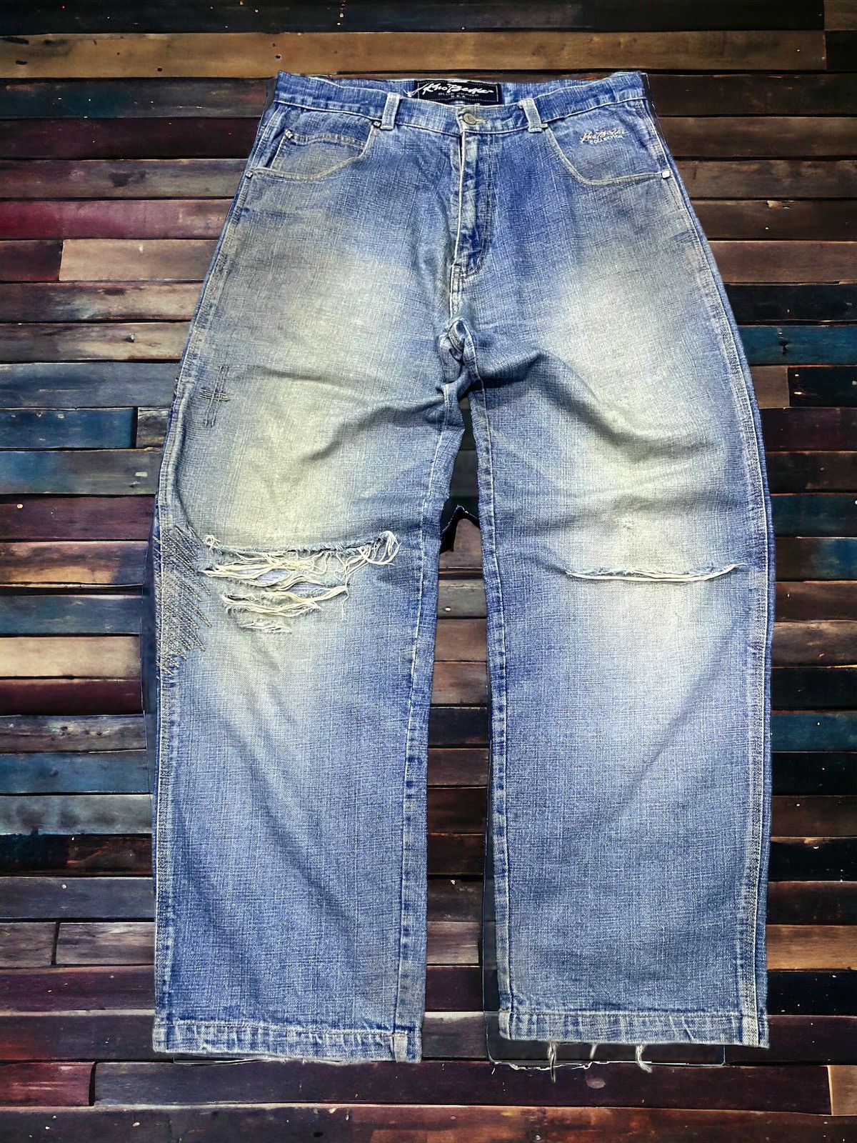 JNCO × Rap Tees KnoBetta Massive Baggy Distressed Y2K Rap Jeans Size US 34 / EU 50 - 2 Thumbnail