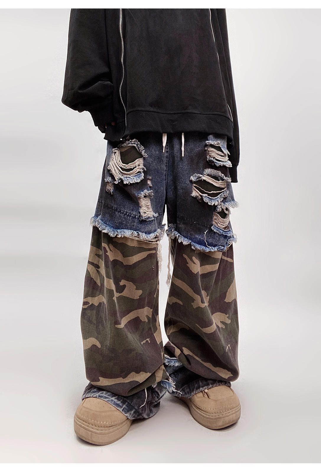 Japanese Brand Patchwork Distressed Camo Cargo Pants Size US 30 / EU 46 - 3 Thumbnail