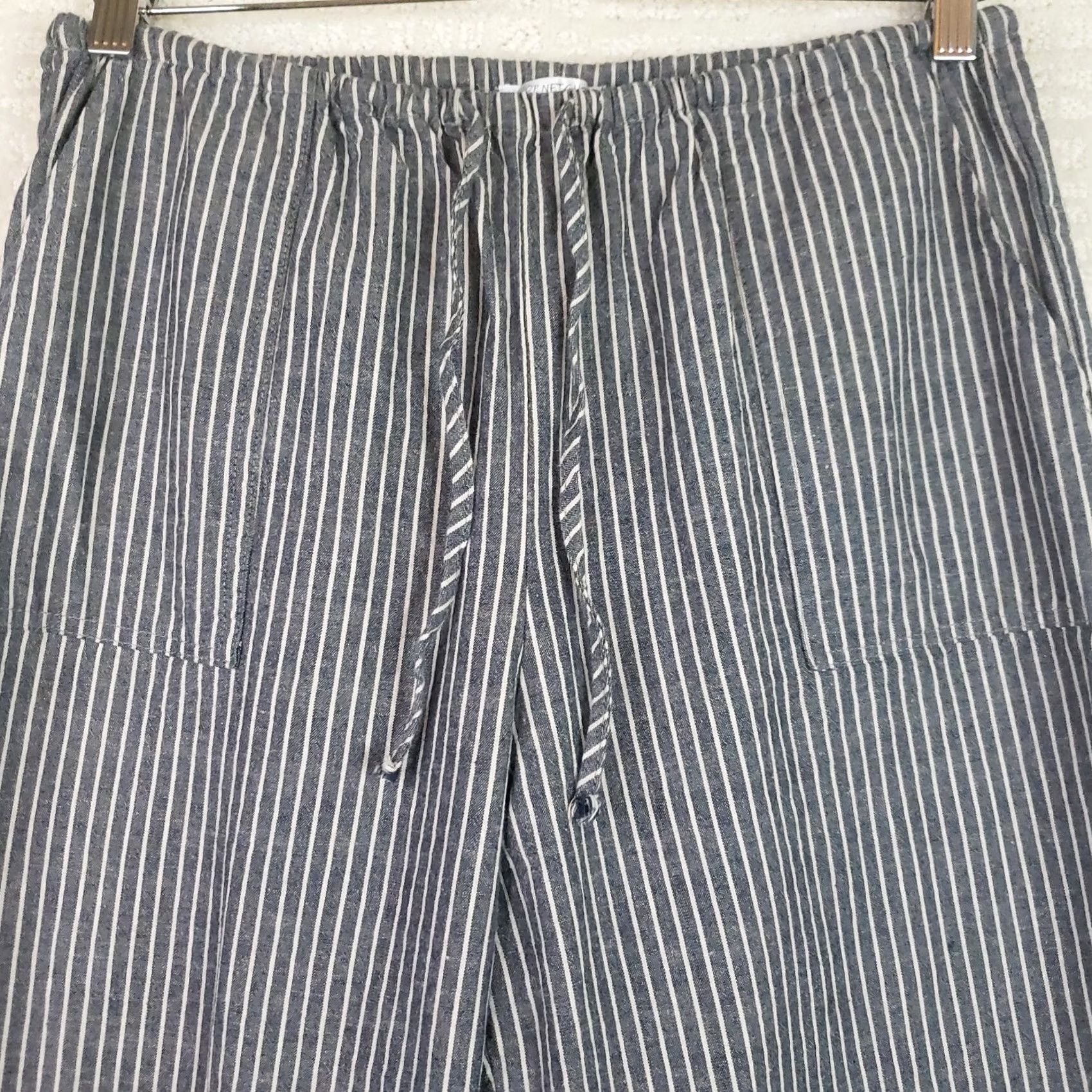 Vintage Shop Neighbor Pants Women's S Wide Leg Linen Blend Drawstring Striped Boho Beach Festival Pins Bohemian Casual Size 28" / US 6 / IT 42 - 3 Thumbnail