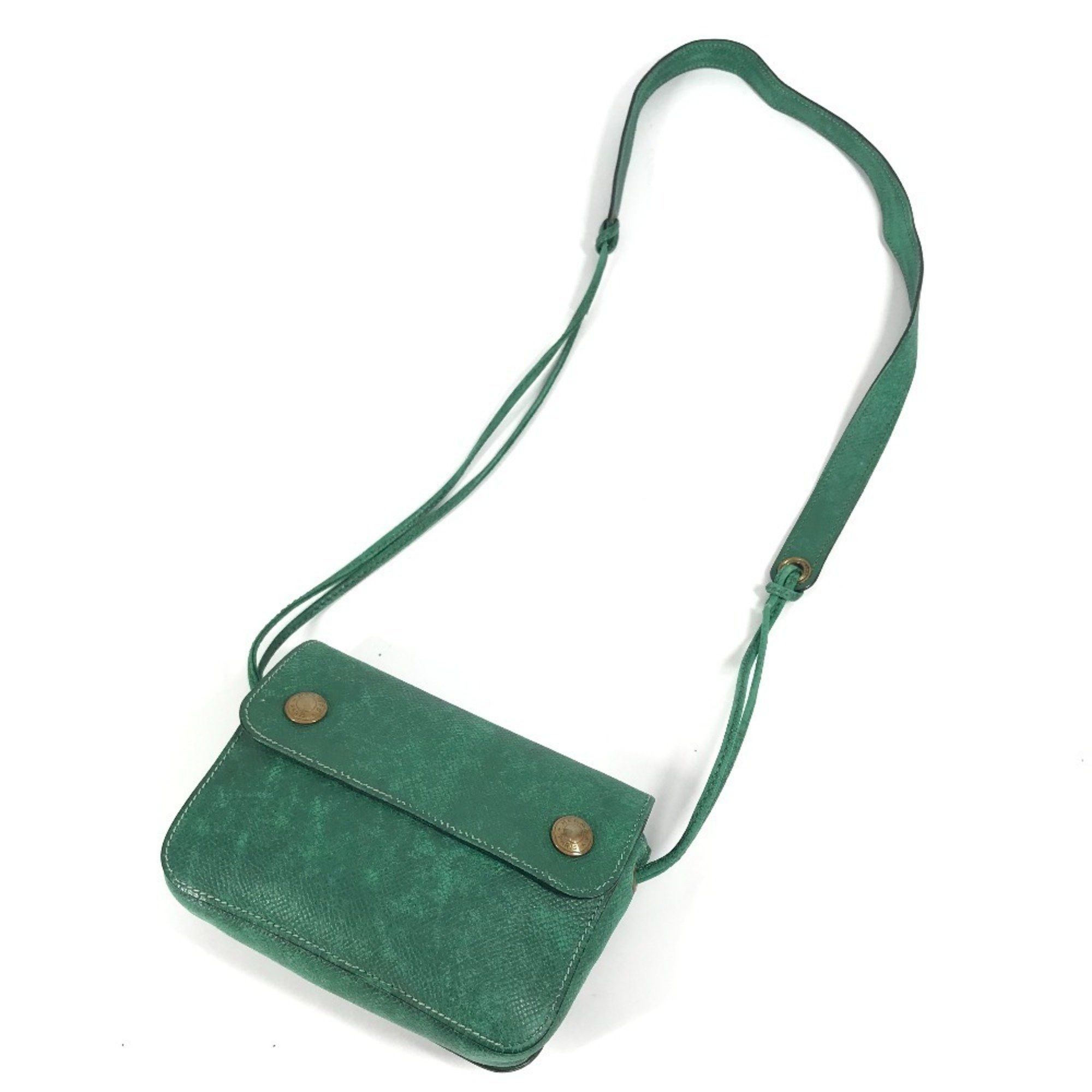 HERMES Logo Pochette Mini Shoulder Bag Leather Women's Green