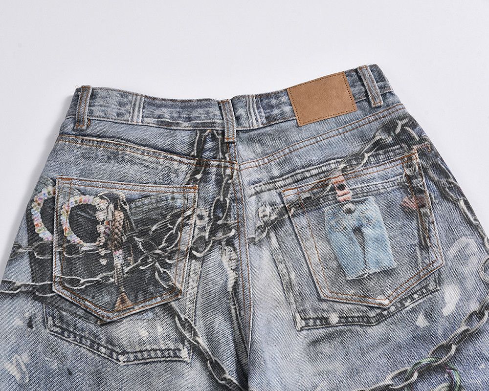 Jean × Vintage High Street Chain Print Washed Baggy Size US 31 - 7 Thumbnail