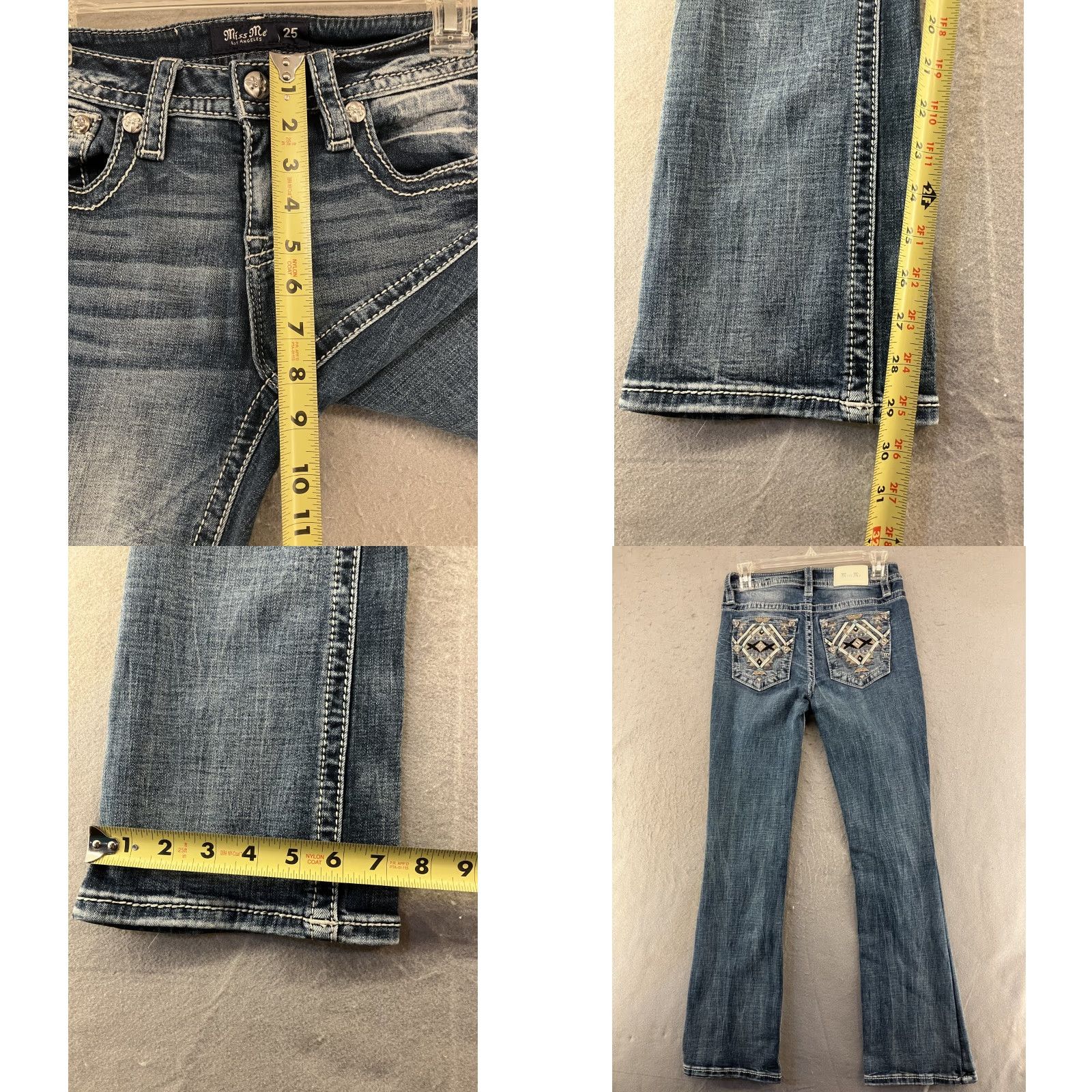 Miss Me Miss Me Women's Dark Blue Bootcut Jeans 25 Mid Rise Embroidered Rhinestone Studded Denim 90s Western Y2K Size 42" / US 20 - 8 Thumbnail