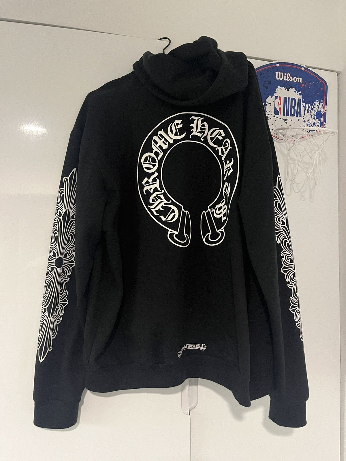 image of Chrome Hearts Horse Shoe Floral Zip Up Hoodie in Black, Men's (Size XL)