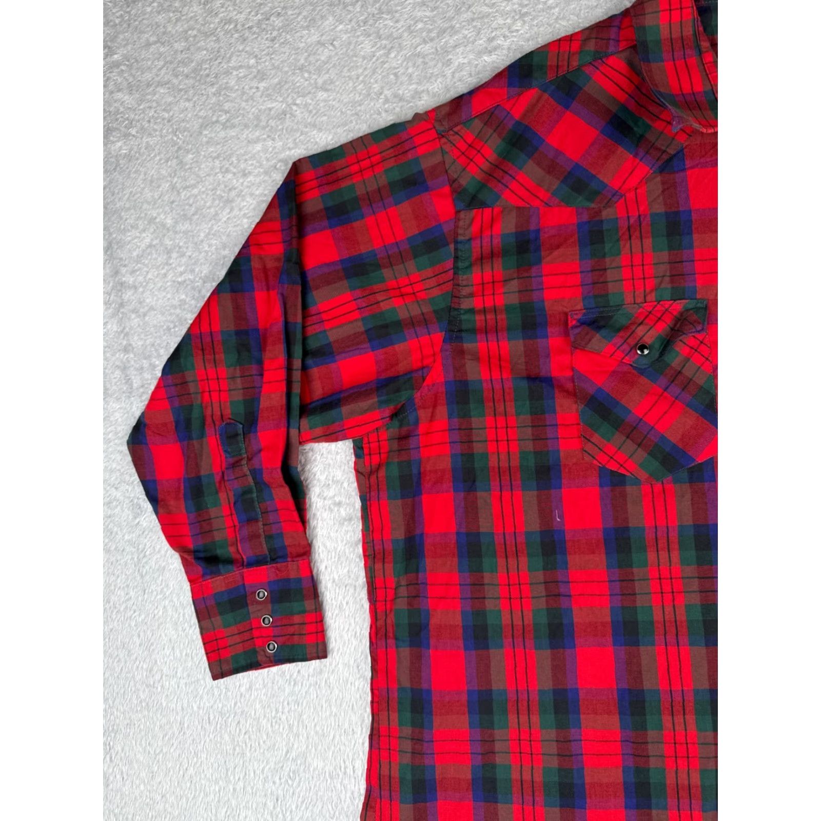 Vintage Rustler Shirt Mens 20 Red Plaid Long Sleeve X-Long Button-Up Cowboy Western American Mens Size US XXL / EU 58 / 5 - 3 Thumbnail