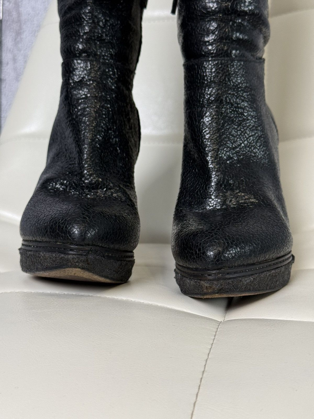 Prada Prada Black Textured Leather Knee High Platform Heeled Boots Size US 8 / IT 38 - 16 Thumbnail