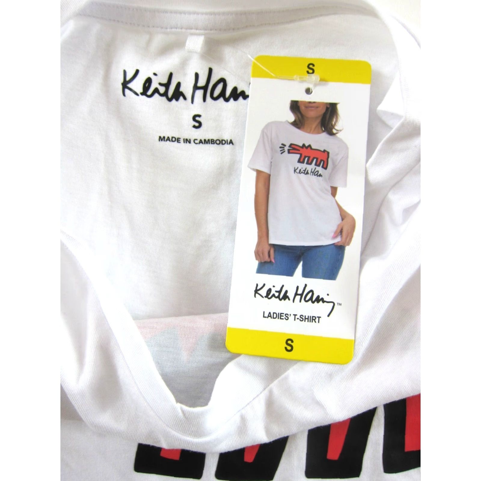Vintage Keith Haring T-Shirt Women NWT Short Sleeve Barking Dog White Red Black Small Size S / US 4 / IT 40 - 3 Thumbnail