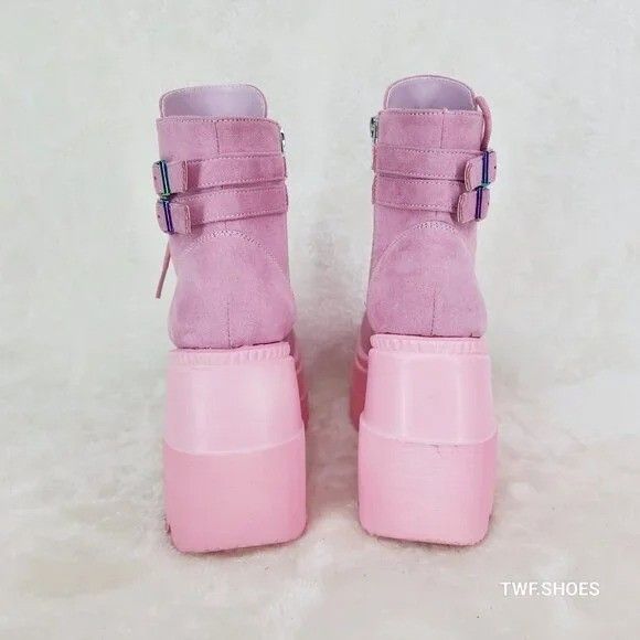 Other Shaker 52 Pink Faux Suede 4.5" Wedge Platform Ankle Boots Size US 11 / IT 41 - 5 Thumbnail