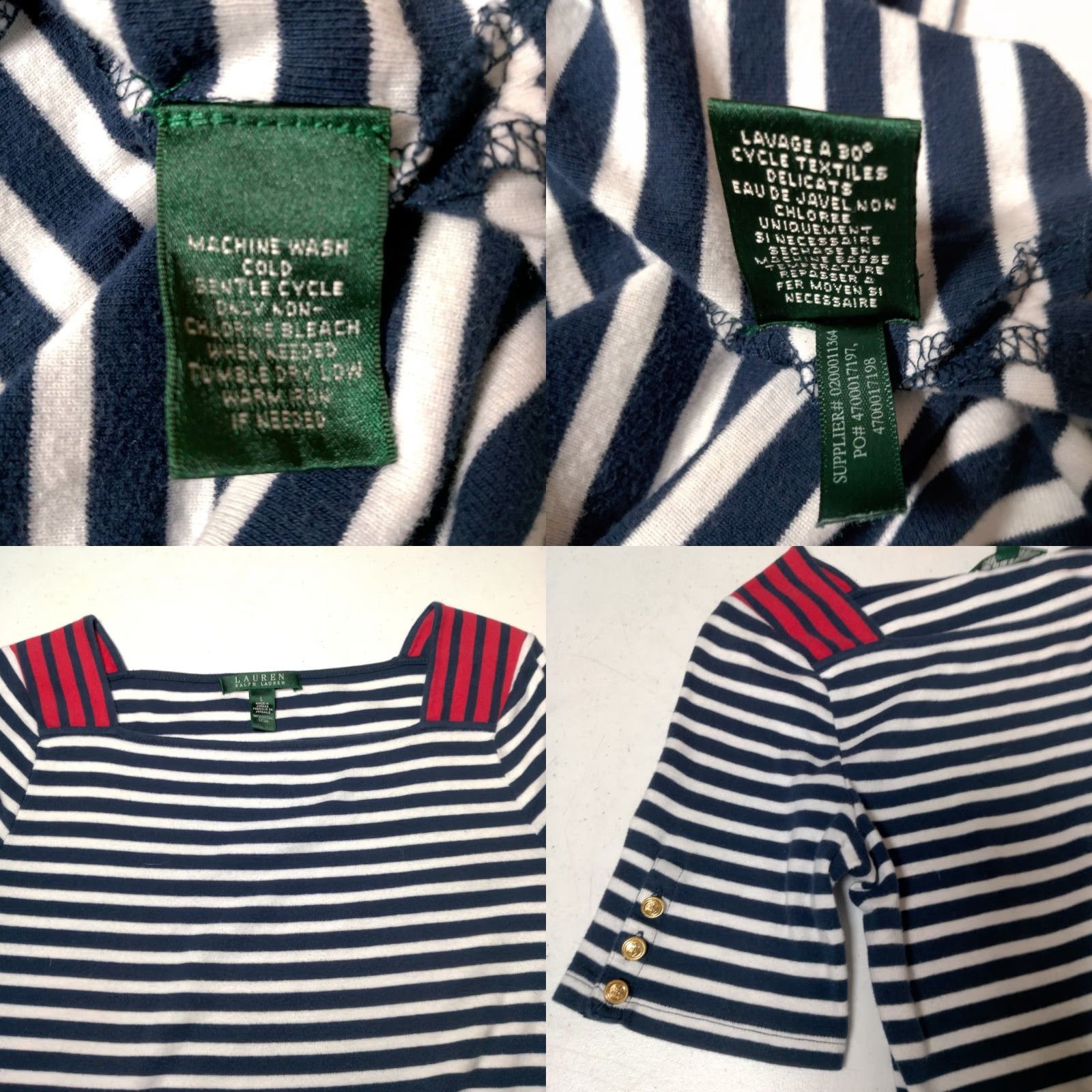 Ralph Lauren VINTAGE Lauren Ralph Lauren Shirt Women L Nautical Striped Cotton Short Sleeve Casual Blue White Gold Buttons Size L / US 10 / IT 46 - 8 Thumbnail