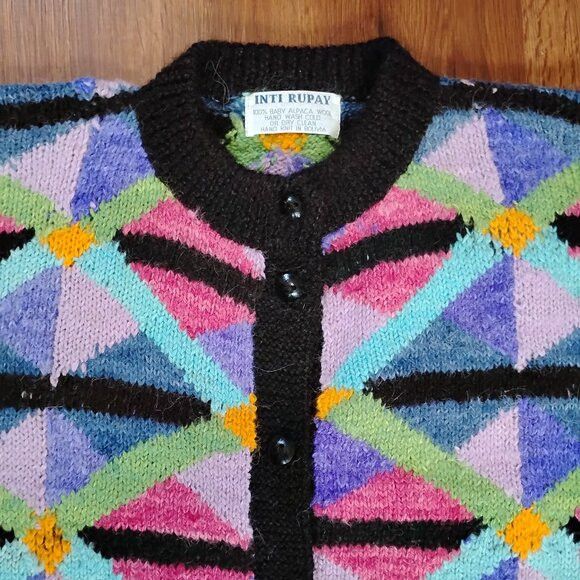 Other Vintage Alpaca Wool Abstract Geometric Cardigan Sweater Size L / US 10 / IT 46 - 1 Thumbnail