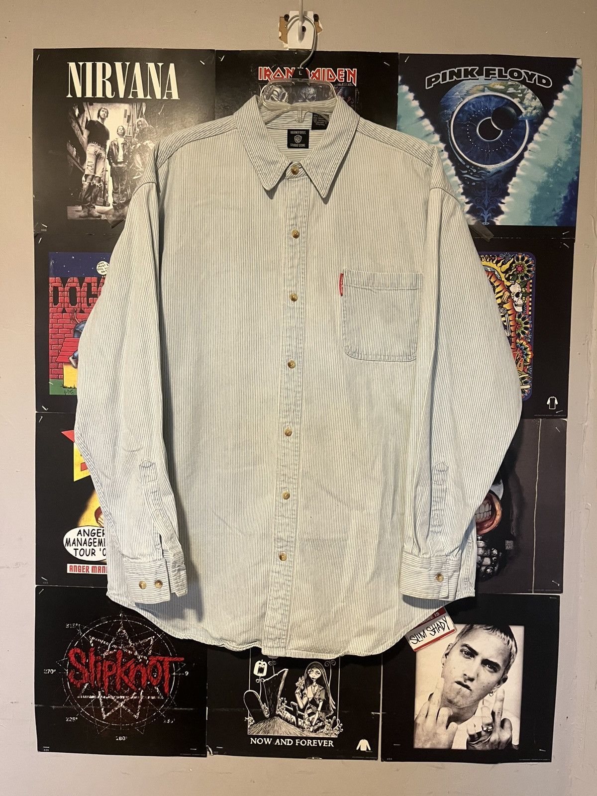 Warner Bros Y2K 2000 Warner Bros Looney Tunes Pinstriped Button Up shirt Size US L / EU 52-54 / 3 - 7 Thumbnail
