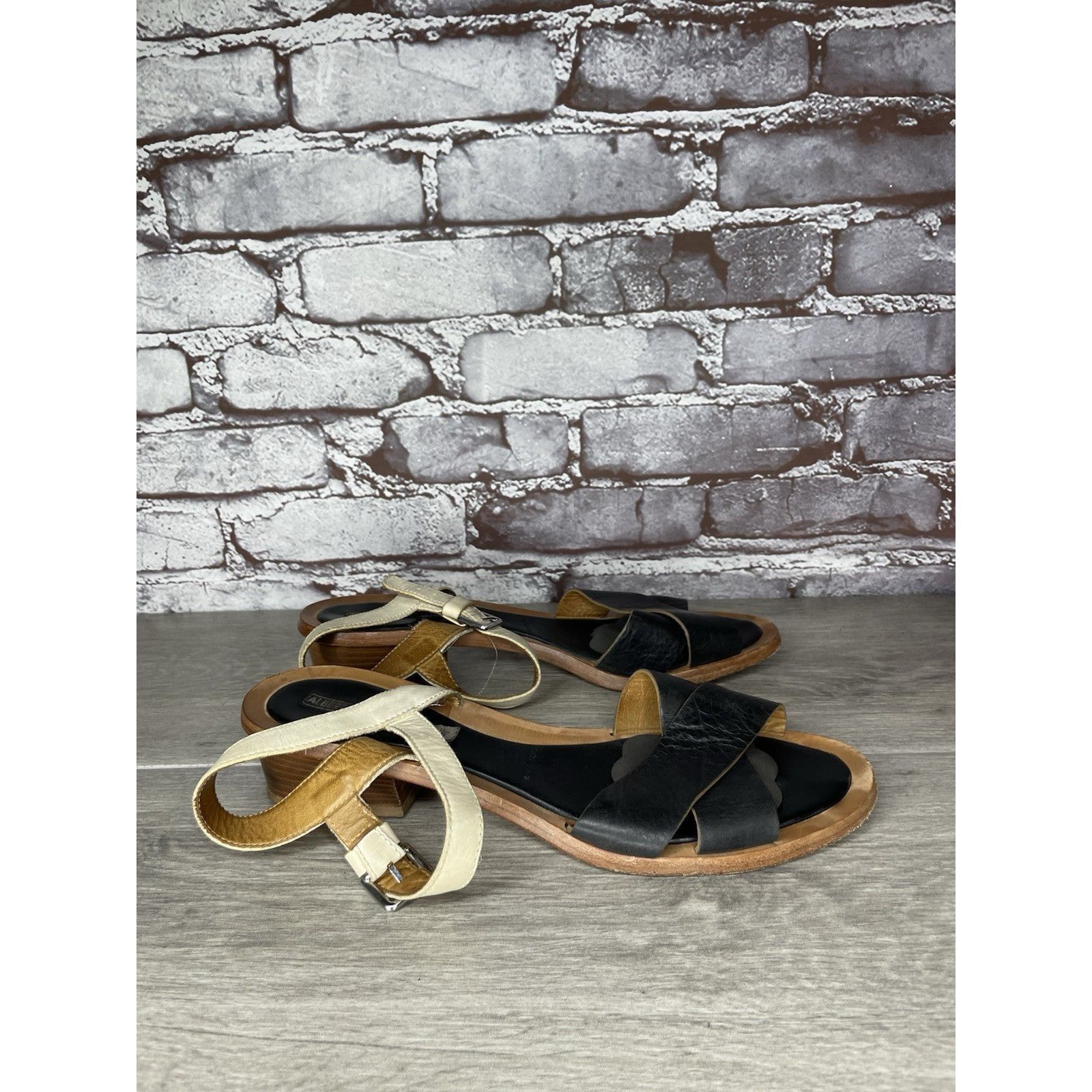 Alberto ALBERTO FERMANI Black Ivory Leather Ankle Strap Heel Sandals Size US 10.5 / IT 40.5 - 12 Thumbnail