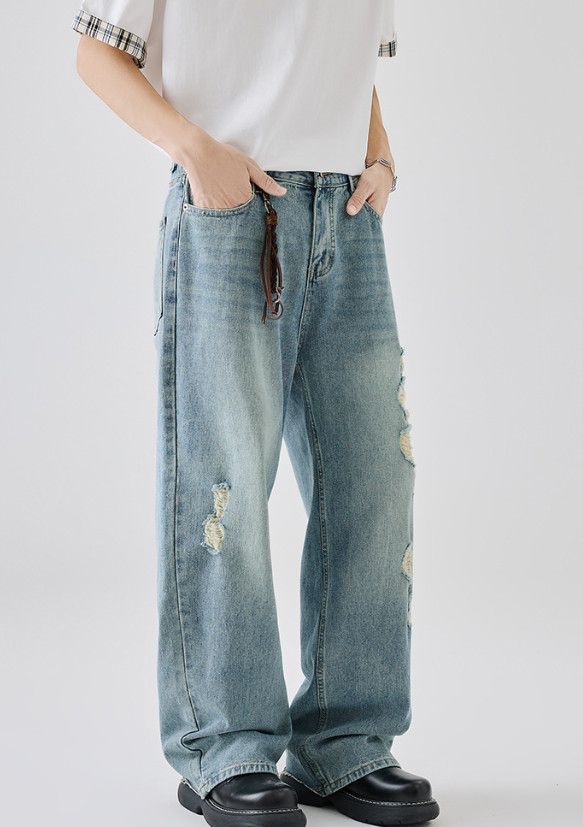Vintage American Street Men's Loose Straight-Leg Distressed Jeans Size US 32 / EU 48 - 3 Thumbnail