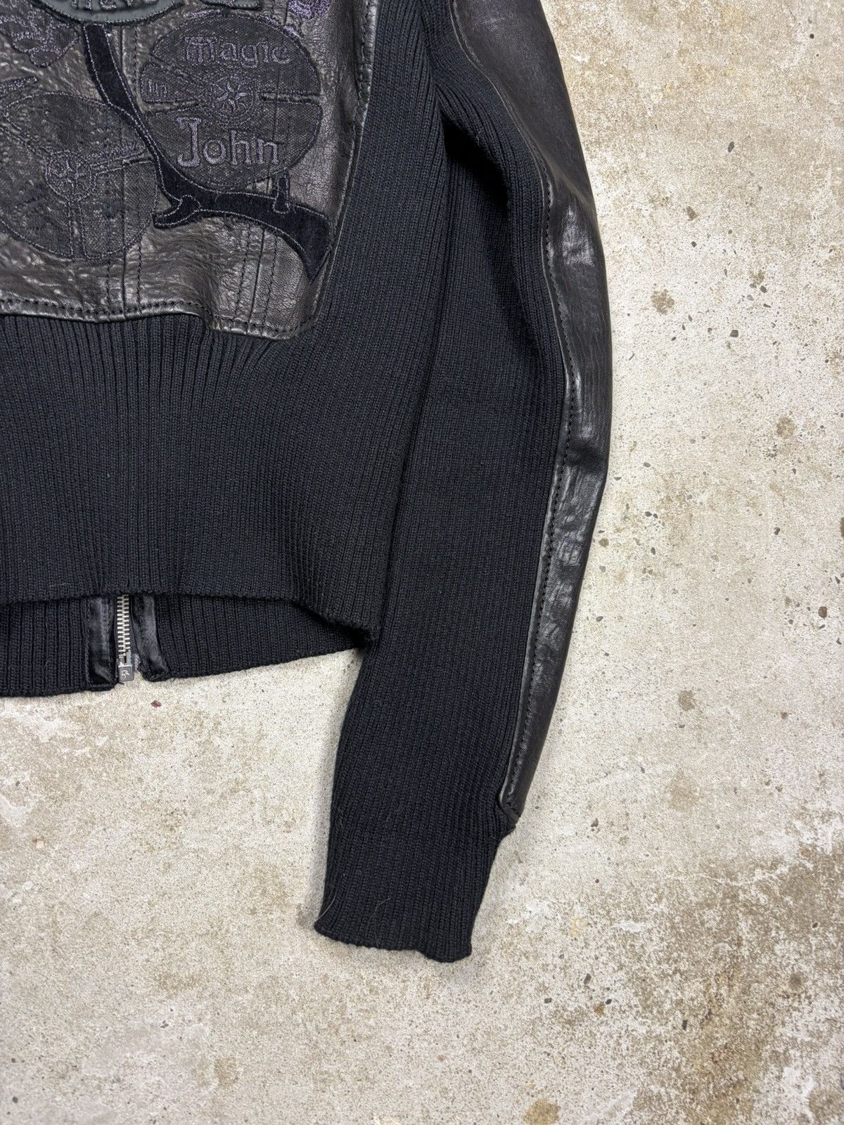 John Galliano John Galliano 2000s Black Embroidery Leather Bomber Jacket Size M / US 6-8 / IT 42-44 - 7 Thumbnail