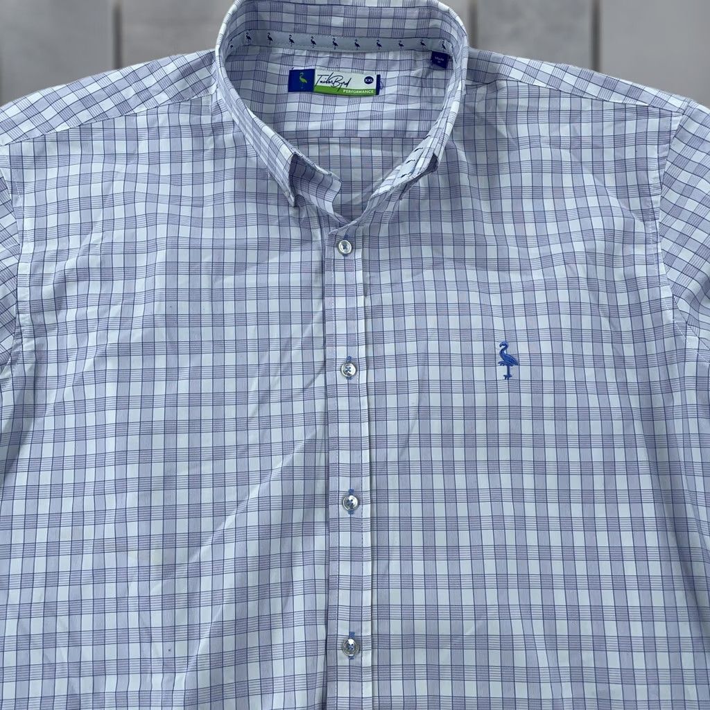 Tailorbyrd TAILORBYRD Performance Shirt Mens 2XL Blue White Plaid Button-Down Collar Shirt Size US XXL / EU 58 / 5 - 1 Thumbnail