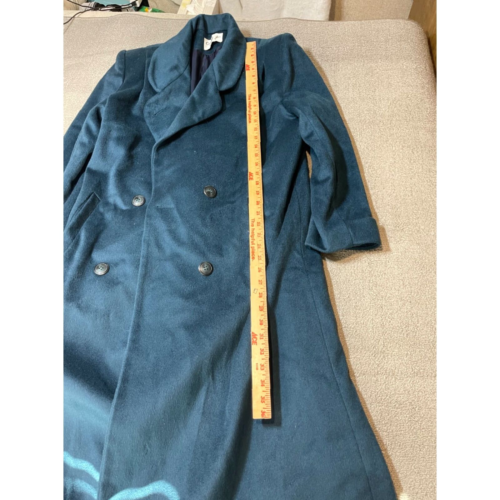 Vintage VINTAGE Cathy Jo Trench Coat Womens 42" Chest Teal Wool Blend Long Sleeve Button Pockets Collared 90s USA Fall Winter Spring Size M / US 6-8 / IT 42-44 - 2 Thumbnail