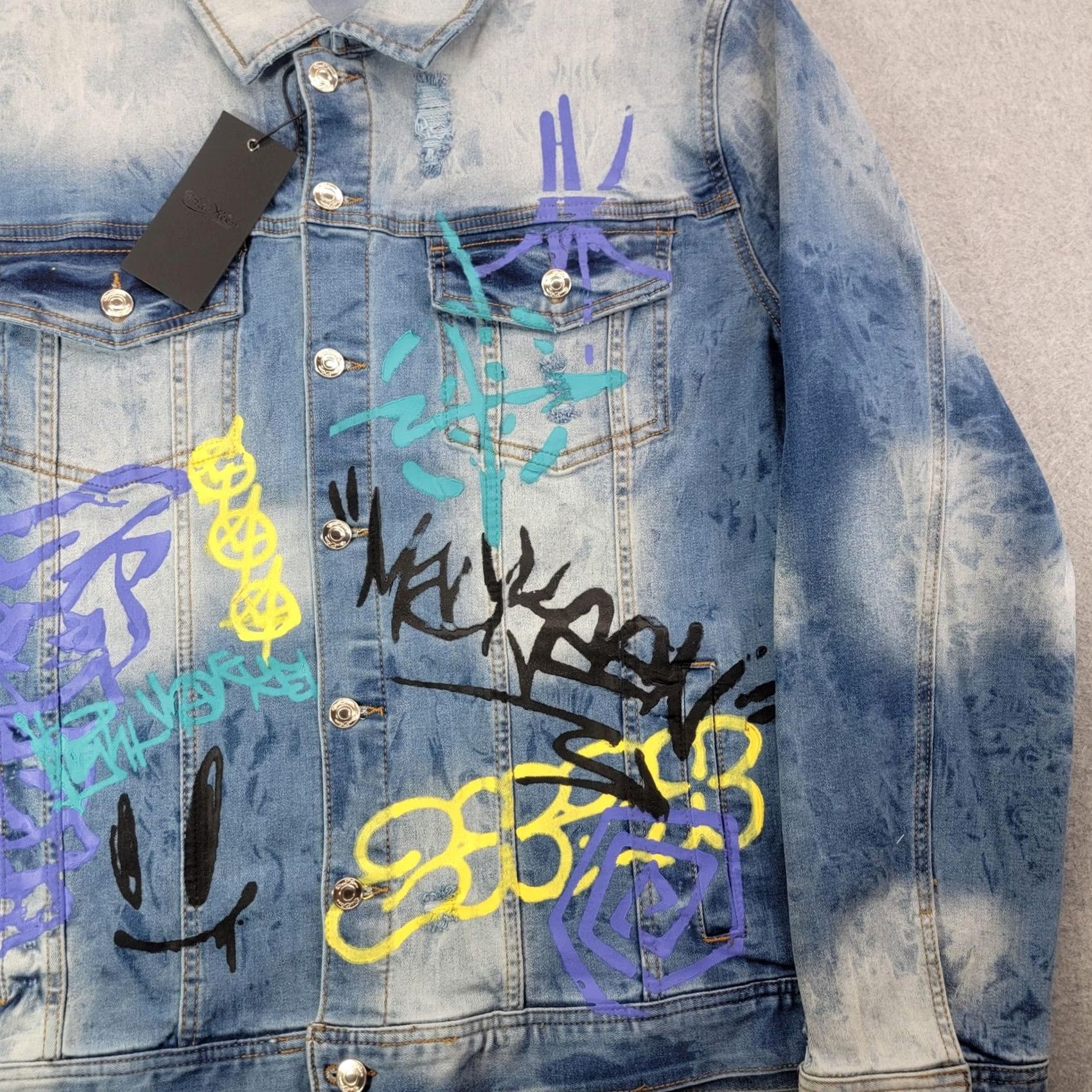 Denime MacKeen Jacket Mens 3XL Blue Denim Bomber Graffiti Hip Hop MK300 Kenny Size US XXL / EU 58 / 5 - 5 Thumbnail