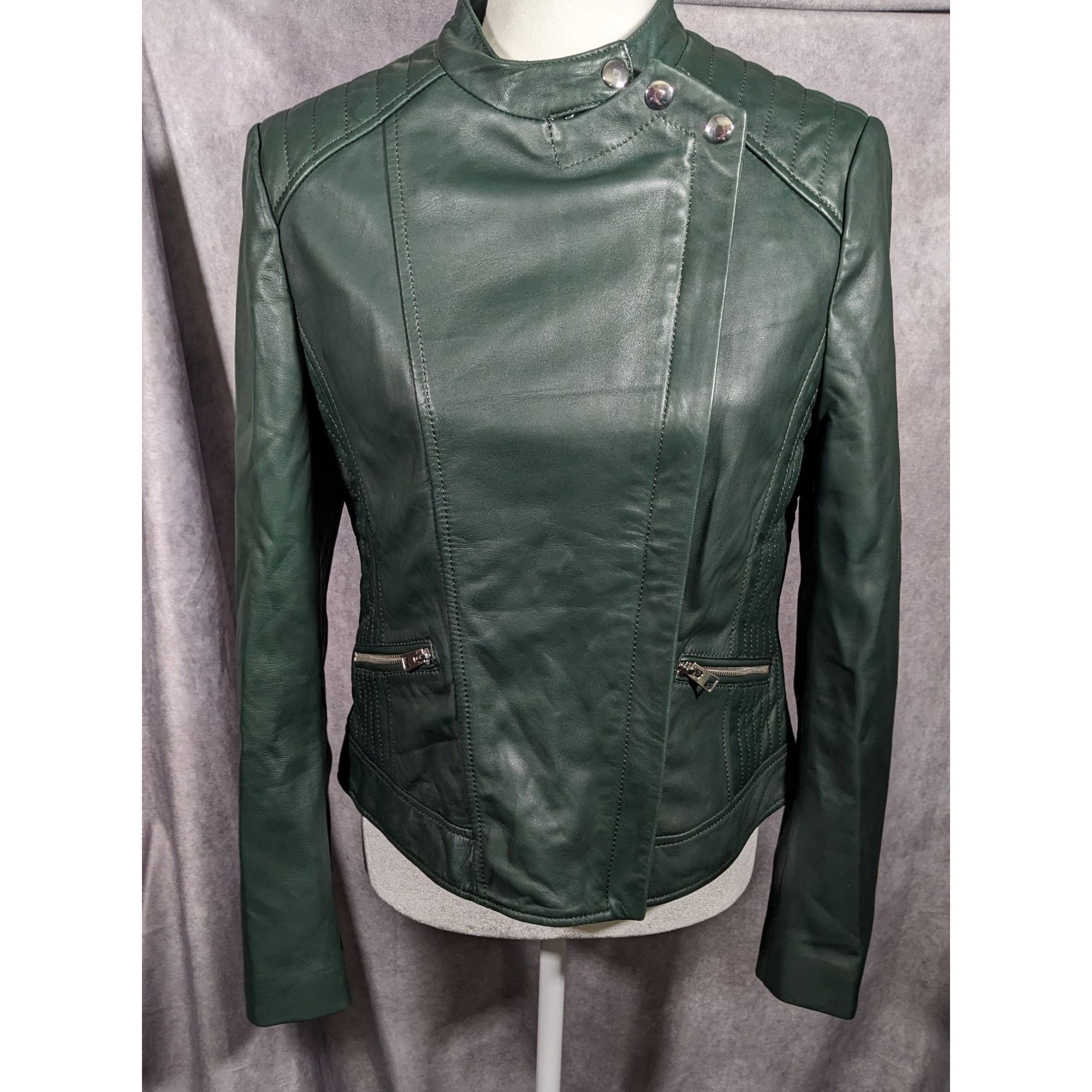 Other Corbani Green Quilted Shoulder Genuine Leather Moto Jacket S Size M / US 6-8 / IT 42-44 - 7 Thumbnail