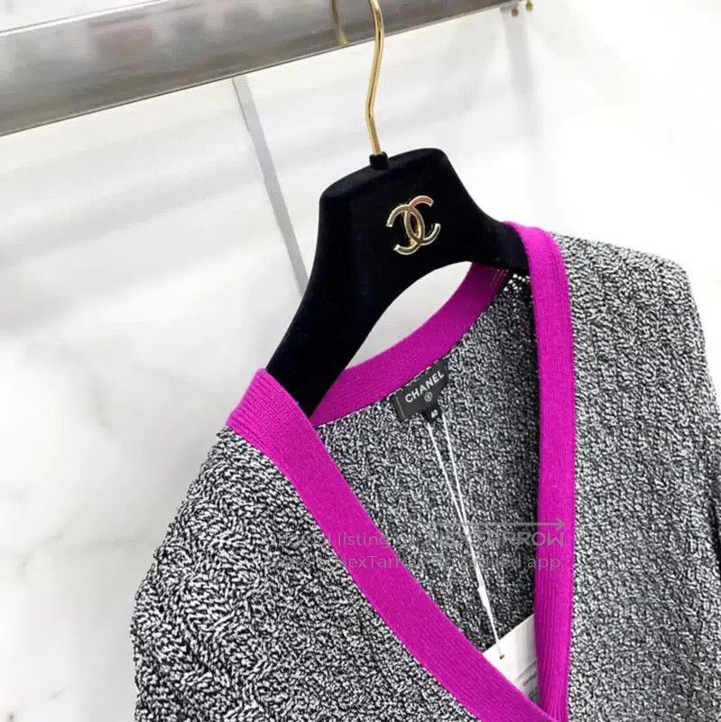 Chanel Chanel Gray Long Sleeve Cardigan with Pink Trim . Size L / US 10 / IT 46 - 6 Thumbnail