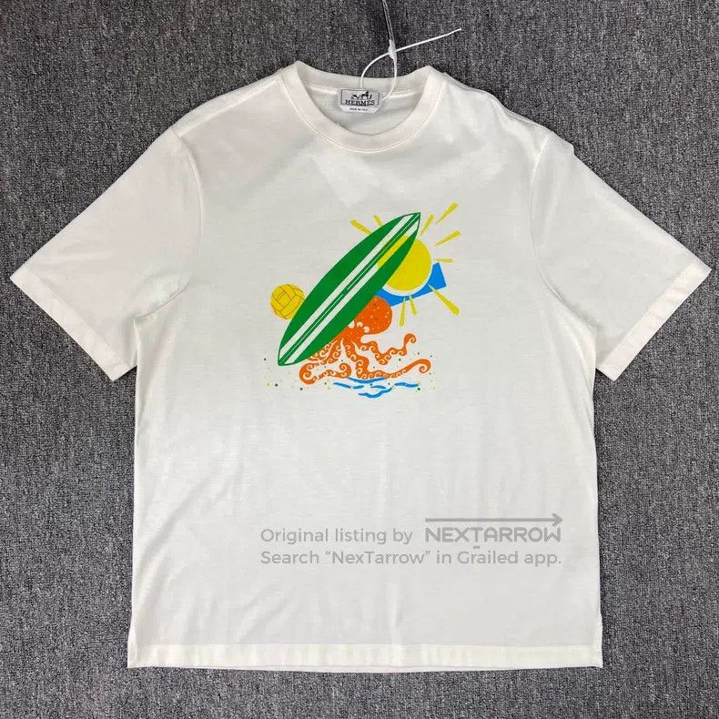 Hermes Hermes Cartoon Surfing Pattern Short Sleeve Size M / US 6-8 / IT 42-44 - 1 Thumbnail
