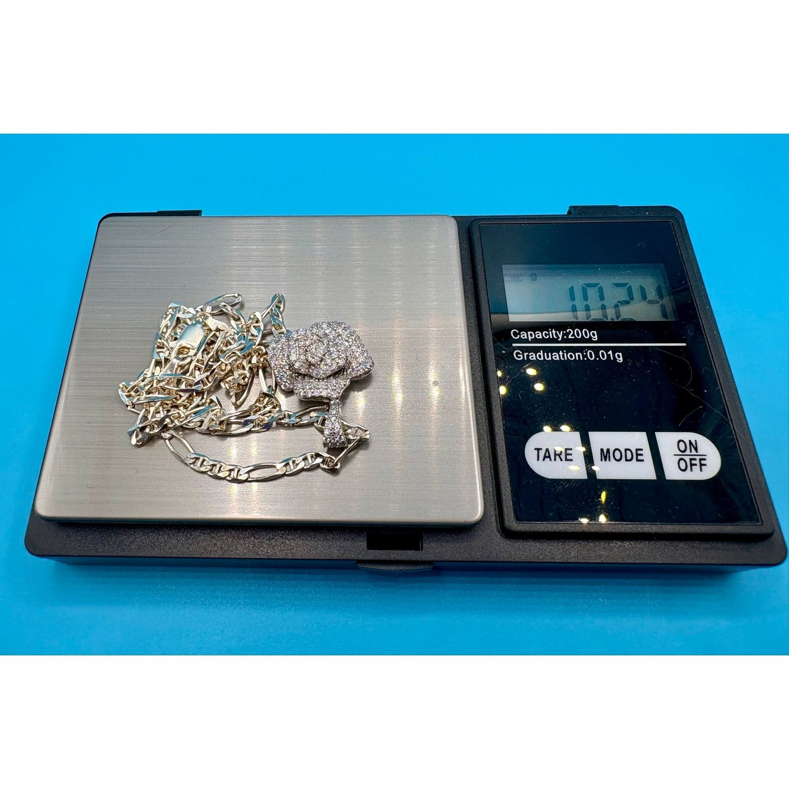 Jewelry NEW 2ct. Moissanite Rose Pendant & 17" Figaro Chain, Stamped Size ONE SIZE - 8 Thumbnail