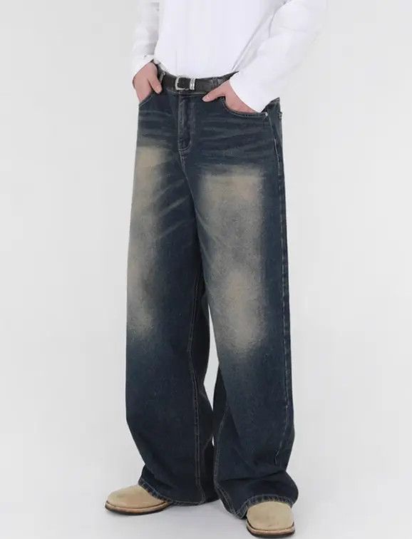 Japanese Brand Hamada x Endo Men's retro washed distressed straight jeans Size US 32 / EU 48 - 3 Thumbnail