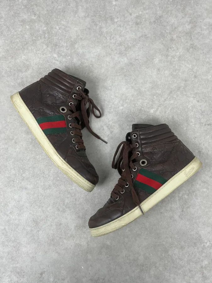 Gucci 2000s Gucci Brown Signature Monogrammed Leather High Sneakers Size US 7 / EU 40 - 3 Thumbnail