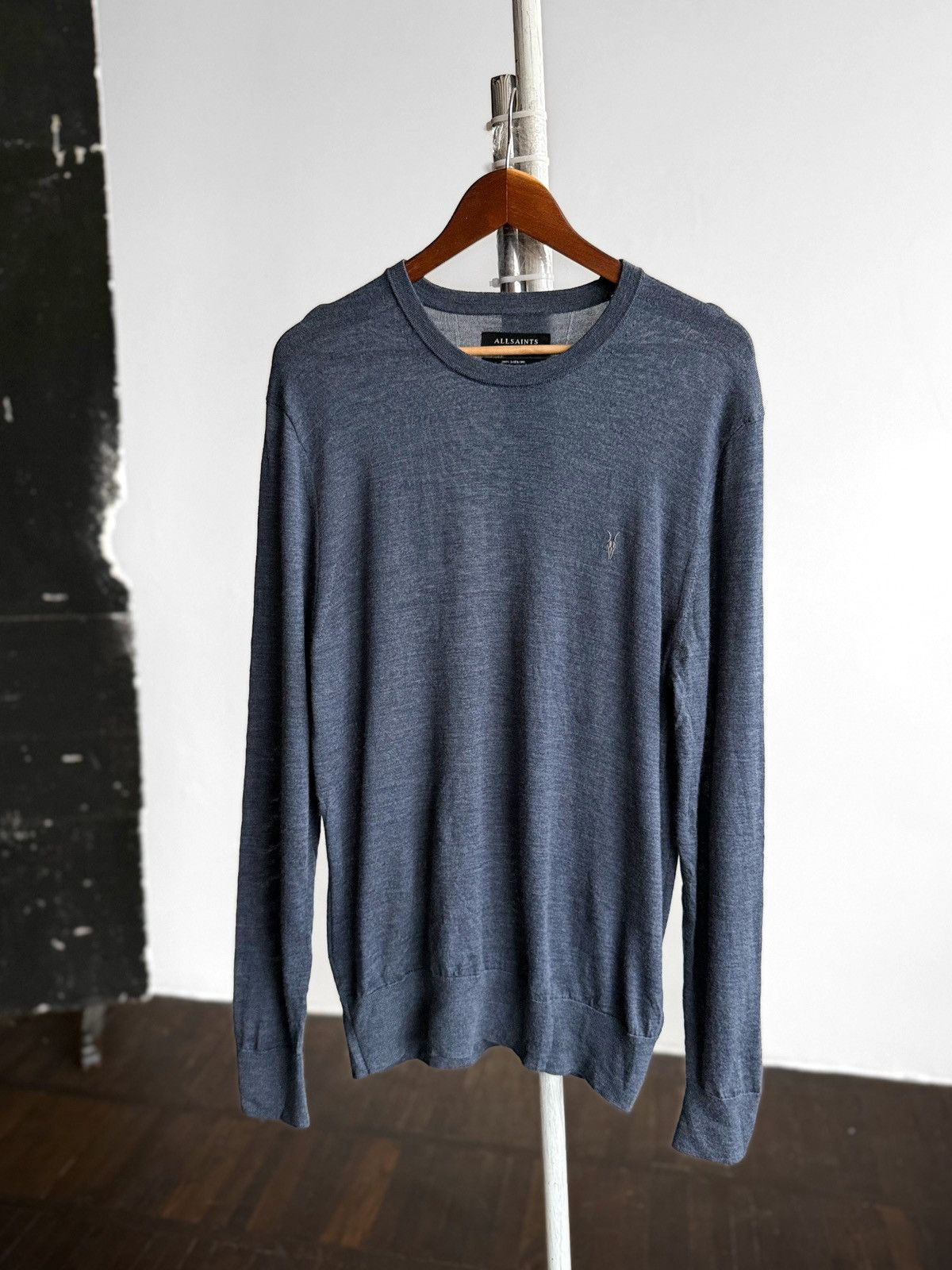 Allsaints AllSaints Blue Merino Wool Crew Neck Sweater Lightweight Size US XXL / EU 58 / 5 - 2 Thumbnail
