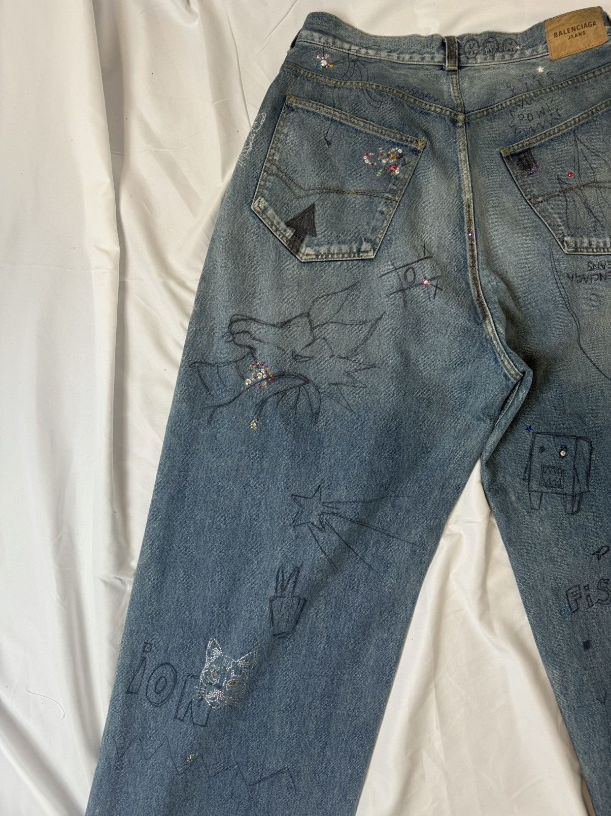 Balenciaga Wide-leg diamond graffiti jeans Size US 32 / EU 48 - 14 Thumbnail