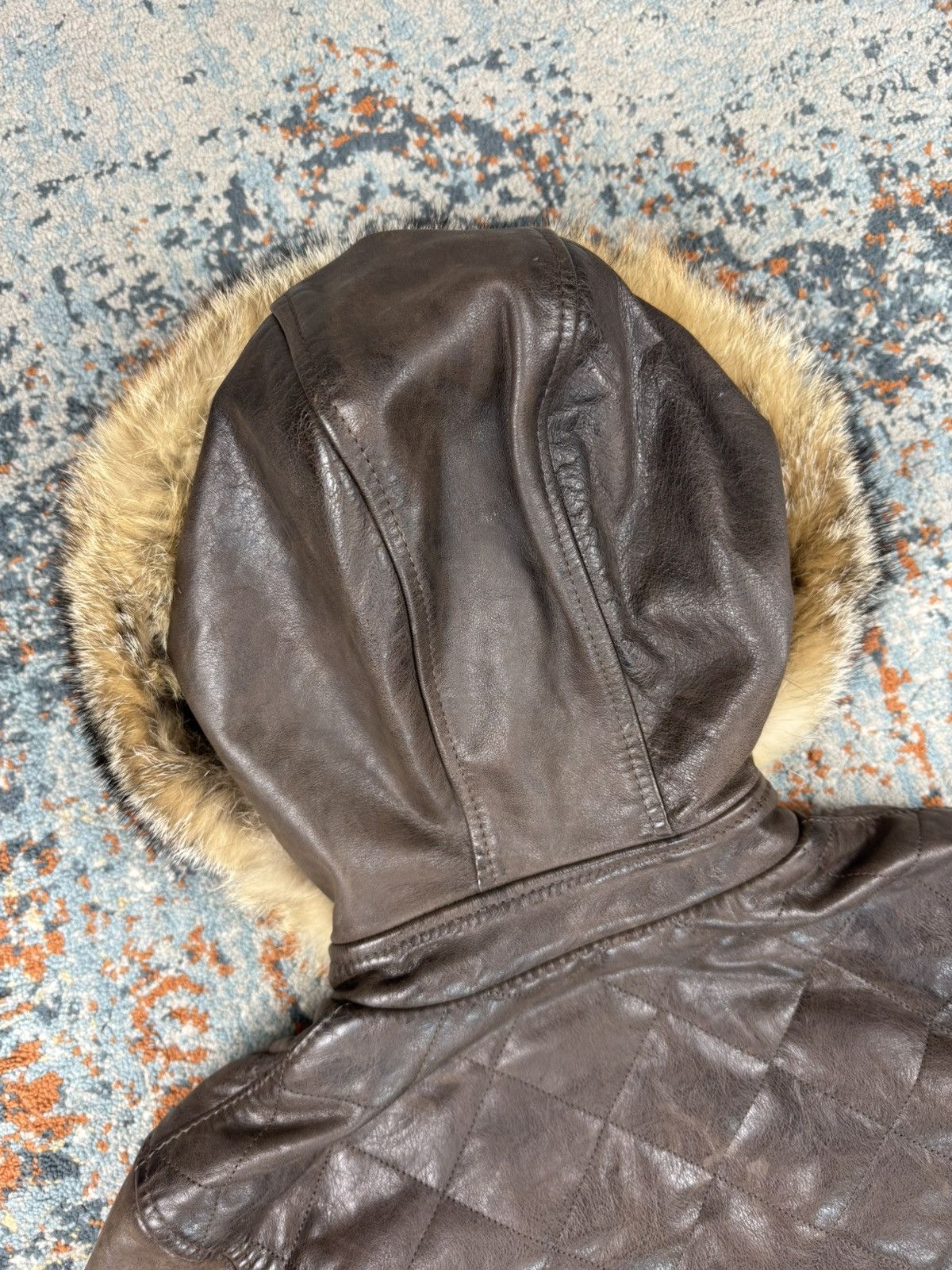 Belstaff × Designer × Vintage Vintage 90s Belstaff ocelot hooded leather fur bomber jacket Size S / US 4 / IT 40 - 9 Thumbnail