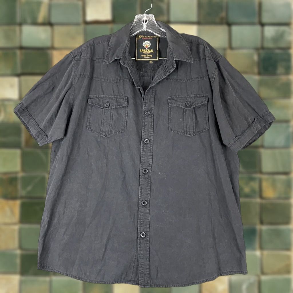 Vintage VINTAGE Garment Standard Issue Arsenal 43 Stand Strong Button-Up Shirt Men 2XL Black Short Sleeve Mens Size US XXL / EU 58 / 5 - 1 Thumbnail
