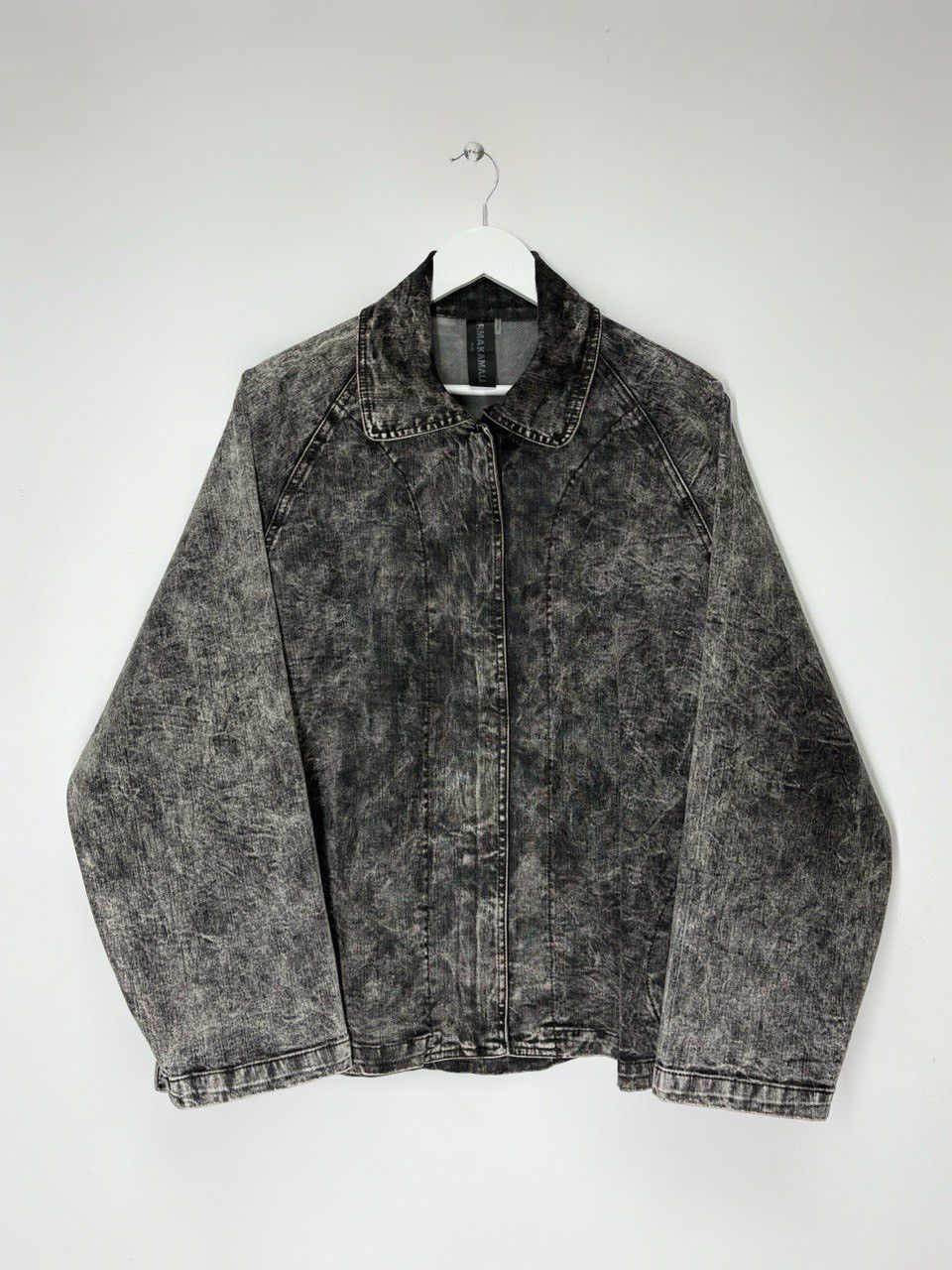 Norma Kamali Norma Kamali Black Acid Washed Denim A-Line Jacket Coat Size L / US 10 / IT 46 - 3 Thumbnail